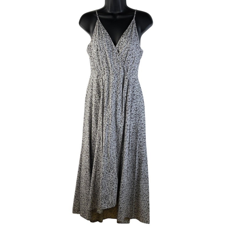 Giordano Ladies Black White Ditsy Floral Wrap V-Neck Maxi Dress Sz 3 - US Small